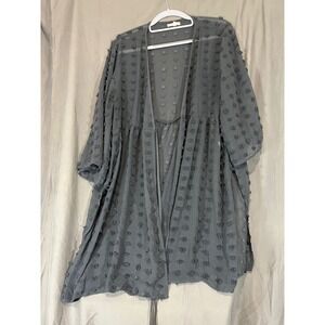 Maurices Women XL Charcoal Grey Sheer Swiss Dot Open Front Kimono Cardigan